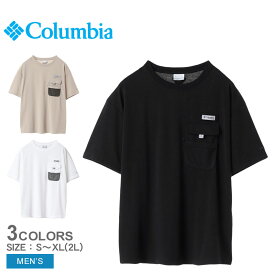 《今だけ！全品ポイントUP》【ゆうパケット配送】 コロンビア Tシャツ メンズ Columbia バーンノベルショートスリーブクルー ウェア Tシャツ ロゴ 半袖 無地 トップス ポケット 胸ポケット カジュアル シンプル クルーネック アウトドア 釣り フィッシング