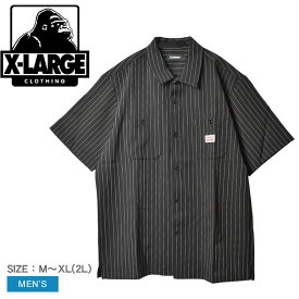 《今だけ！全品ポイントアップ中》エクストララージ 半袖シャツ メンズ X-LARGE S/S STRIPE WORK SHIRT ウエア トップス ワークウェア ワークシャツ ストライプ アメカジ ロゴ プリント ブランド ストリート スポーティ カジュアル 半袖 定番 人気 おしゃれ ブラック 黒