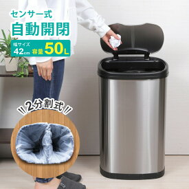 【レビューで延長保証】 ゴミ箱 自動開閉 50L スリム 2分別 蓋付き 縦型 センサー 自動開閉式 ごみ箱 50リットル 分別 大容量 自動開閉ゴミ箱 自動センサー ダストボックス 電動ゴミ箱 大型 衛生的 新生活 一人暮らし SunRuck 近未来のくず入れ