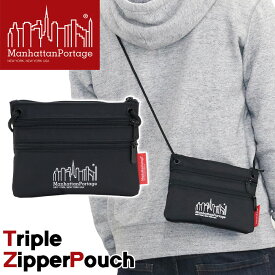 ManhattanPortage マンハッタンポーテージ 正規品 TRIPLE ZIP POUCH トリプルジッパーポーチ サコッシュバッグ ショルダーバッグ メンズ レディース 男女兼用 軽量 薄型 レジャー 旅行 コンパクト おしゃれ 人気 ブランド バッグ かばん A6 小サイズ TRIPLE ZIPPER POUCH