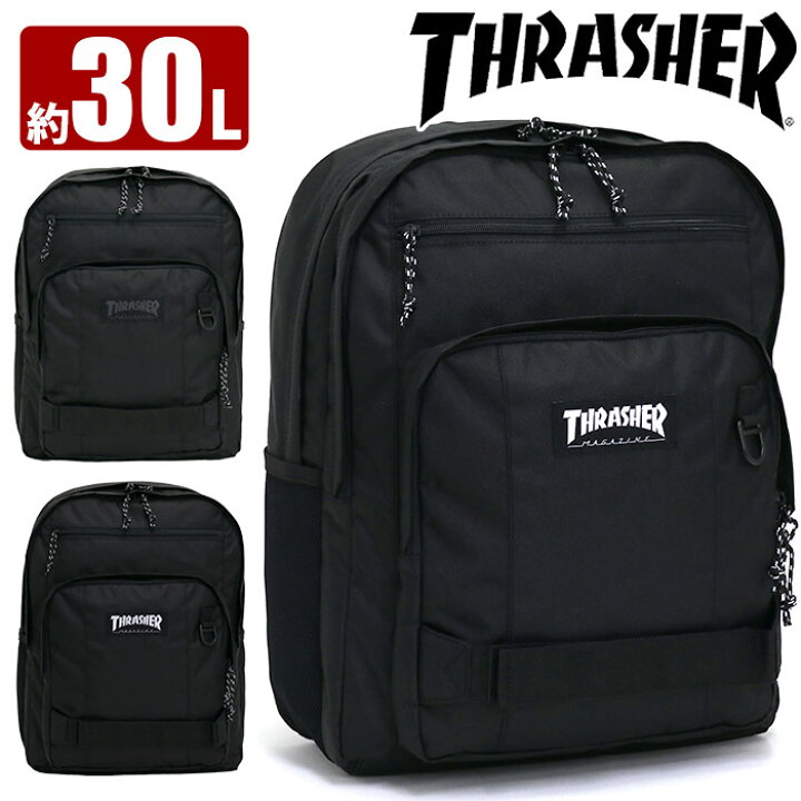 楽天市場 リュック メンズ 30l 大容量 Thrasher スラッシャー リュックサック バックパック デイパック 大容量 男性 男の子 通学 通学用 通勤 通勤用 中学生 高校生 男子 部活 スクール 人気 ロゴ 黒 ブラック B4 ベンチマーク Benchmark Thr 162 バッグ