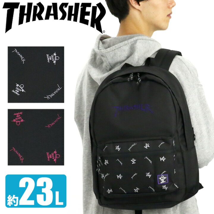 楽天市場 リュック メンズ 23l Thrasher スラッシャー リュックサック Gonzシリーズ デイパック マーク ゴンザレス おしゃれ 男性 男の子 通学 通勤 中学生 高校生 部活 学校 人気 ロゴ 黒 ブラック B4 バックパック Backpack Thr 174 バッグ スーツケース の