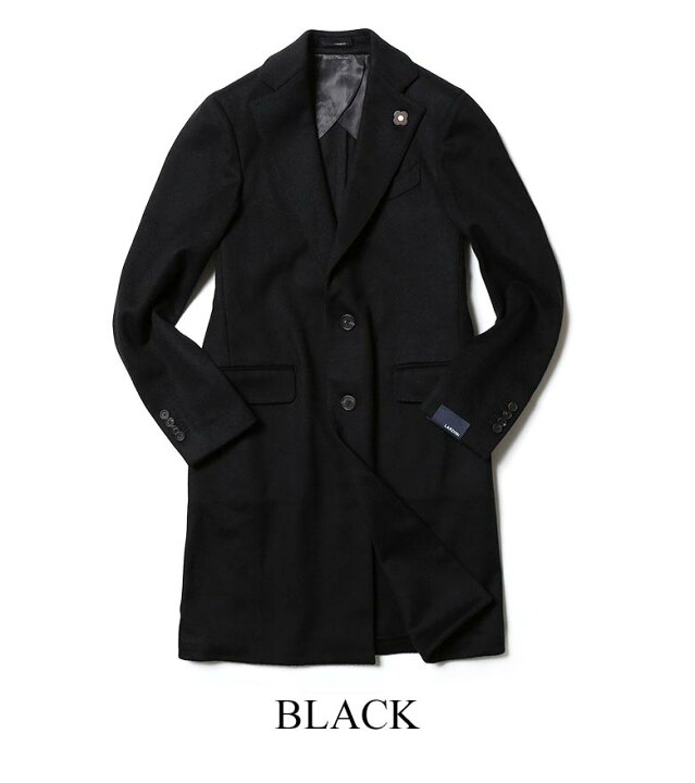 美品>LARDINI ネイビー 縮絨 ウール チェスターコート サイズ44