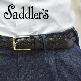 サドラーズ メッシュ ベルト 3cm 手編み ハンドメイド 牛革 シンプル 角バックル G383 Saddler's　メンズ ブラック ブラウン 【送料無料】 【レビュー】