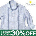 【30%OFF】ジャンネット シャツ リネン ヴィンチフィット 2025SS 春夏 ストライプ Giannetto VINCI FIT カッタウェイ ホリゾンタル 長袖 ウォッシュ加工 イタリア製 メンズ【レビュー】【返品不可】