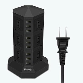 電源タップ 縦型コンセント タワー式 オフィス・会議用 USB急速充電 3m スイッチ付 12口 3層-Powerjc