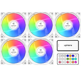 Novonest 120mm RGB PCケースファン 中を光らせる 静音タイプ 25mm厚 6PIN リモコンで制御 5本1セット 白い枠【C806-5】