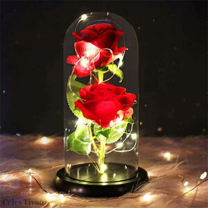 ガラスドーム 薔薇 造花ライト 枯れない花 バラ造花 フラワーライト 新年プレゼント花束 LEDライト電池式 フラワーギフトバレンタインデー 母の日 敬老日 誕生日 結婚記念日プレゼント お祝