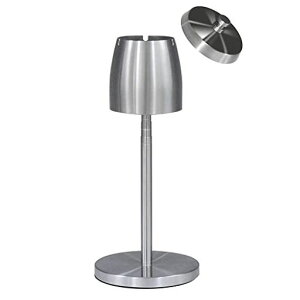 灰皿スタンド灰皿ふた付き伸縮式チューブ約45cmー75cmに高さおしゃれふた付き調整可能滑り止め付防風臭いが広がりにくい屋外室内兼用密閉洗いやすいステンレス