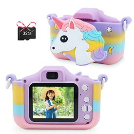 POSO キッズカメラ トイカメラ 32G SDカード付 ユニコーン カメラ 子供用 2.0インチIPS画面 子ども デジタルカメラ おもちゃ 誕生日やクリスマスプレゼントに最適 3-9歳くらいのお子様に です