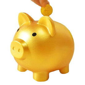 金色 貯金箱 ぶた 豚 ラッキーアイテム 開運 ピギーバンク 何度でも取り出せる 置物 子供 プレゼント 小銭いれ (14CM×15CM×12.5CM)