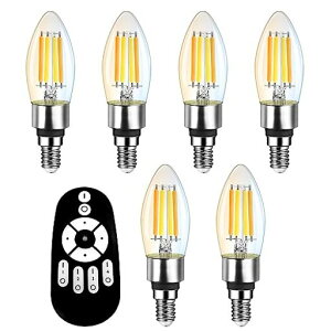 ANWIOシャンデリア電球6個入りB11E12口金600lm消費電力4.5W(50W形相当)リモコン付き燭台電球蝋燭型クリア電球シャンデリア形フィラメント電球無段階調光90%省エネ広配光雰囲気LEDランプ調光調色