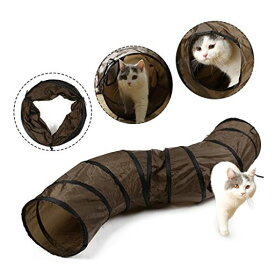 PAWZ ROAD 猫トンネル キャットトンネル おもちゃ キャットトイ 長い 折りたたみ 洗える S型 2穴付き 猫遊び ペットおもちゃ ペット用品 直径25CM 茶色