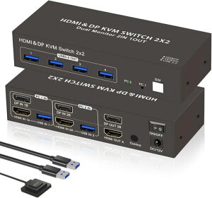 �yHDMI Displayport �����o�́zKVM �ؑ֊� �f���A�����j�^�[ �X�C�b�` 2�f�X�N�g�b�vPC ���� 4K 60Hz USB3.0 4�� �L�[�{�[�h �}�E�X ���L �������͑��u �ؑ� ���f�B�X�v���C �����\�� �E�� �e�����[�N�c