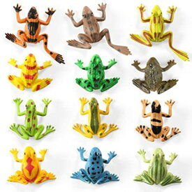 CALLARON カエルフィギュア 蛙モデル おもちゃ 生体爬虫類 カエル置物 カラフル ミニビニールカエル妖精 庭の装飾 動物フィギュア 子供 12PCS