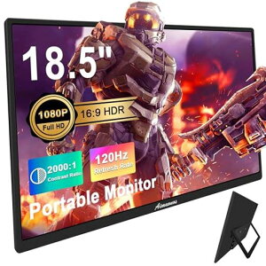 18.5インチノートパソコン用ポータブルモニター、1080Pノートパソコンモニター120HzFHDHDRプラグアンドプレイHDMIIPSディスプレイデュアルスピーカートラベル外部スクリーン