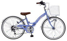 マイパラス(MYPALLAS)ジュニアサイクル 子供自転車 22インチ シマノ製6段変速 便利な折畳機能付 小学生 女の子用 LEDオートライト セミアップハンドルで乗りやすい! ワイヤーバスケット リング錠 スポークデコレーション付
