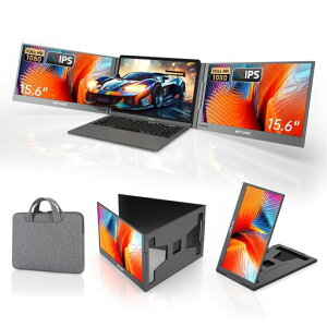MT-VIKI15.6インチノートパソコン用デュアルモニター拡張スクリーン、3画面対応、FHDIPS解像度、ケーブル1本で接続、折りたたみ式、Windows/Mac対応