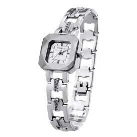 TIME100 レディース腕時計 多面体ガラス 日本製クオーツ スケルトン ダイヤモンド付きバンド ブレスレット式 30M防水 女の腕時計W80023L.02A (シルバー)