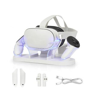 YipuVRQ3/3S用充電ドック、Q3/3S用LEDインジケーター付き充電ステーション、Q3/3S対応ヘッドセットとコントローラー用マグネット式充填ステーション、充填式バッテリー2個、USB-Cケーブル付き…