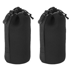 PATIKIL カメラレンズバッグ 2個 9 X 25CM 巾着レンズポーチ 厚い保護付き ネオプレンレンズケース デジタル一眼レフカメラレンズ 水 コーヒーカップ用 ブラック