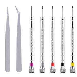 精密ドライバー時計職人ドライバー精密マイナスドライバー極細ピンセットピンセット腕時計用時計工具セット時計電池交換パソコンの修理腕時計の修理眼鏡の修理(7本セット)