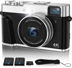 OIADEK 4Kデジタルカメラ オートフォーカス 48MP VLOGカメラ デジカメ 手振れ補正 光学ファインダー モードダイヤル 16倍ズーム LEDライト デジタル一眼レフ コンパクト 32GBカード付属 バッテリー2個付き 子供の日 初心者