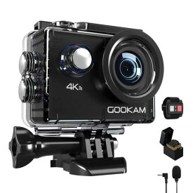 GOOKAM GO2アクションカメラ4K 30FPS 20MP解像度 170°広角レンズ 40M防水WIFI搭載 HDMI出力2.4Gリモコン付き防水バッグ付き2X1050MAHバッテリー付き ウェアラブルカメラ アクセサリー豊富