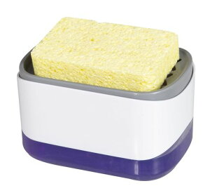 キッチン用ソープディスペンサー、スポンジホルダー、カウンタートップソープディスペンサー、2イン1ソープディスペンサー-片手ソープポンプディスペンサー(ホワイト)