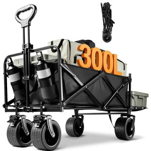 Aasnsnキャリーワゴン【300L大容量長物対応後部展開可耐荷重250kg】キャリーカートボトルポケット付きアウトドアワゴンキャンプ折りたたみワンタッチ収束式軽量静音キャンプ・引越し・BBQ…