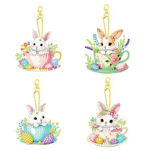 4個ダイヤモンドアートキーホルダーキットDIY手作り絵画クラフトキット5Dモザイクアートダイヤモンドペインティング特殊な形状のダイヤモンドキーチェーンアクセサリーバッグアクセサ…