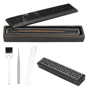 お香立て横置き香炉香炉横置き仏壇/茶道用品/香道用/料亭用蓋つき線香皿難燃綿付き瞑想睡眠ヨガスパルーム装飾用おしゃれ和風安全香道用(ブラック)