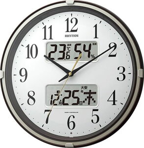 掛け時計電波時計温度計・湿度計付きフィットウェーブリブブラウンリズム(RHYTHM)4FYA07SR06