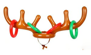 トナカイクリスマスハットトナカイリングトスゲームリング投げゲームインフレータブル空気注入式投げゲームホリデーパーティーゲーム玩具トナカイ角輪投げセット輪投げ型トナカイ角…