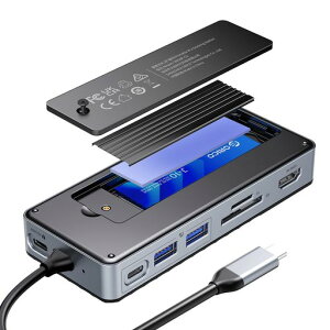 ORICO 8in1 USB-C �h�b�L���O�X�e�[�V���� M.2 SSD �P�[�X��̌^ 10Gbps �����]�� NVMe/SATA ���Ή� �ő� 8TB 4K@60Hz HDMI �o�� PD100W �[�d SD/TF �J�[�h���[�_�[ MacBook