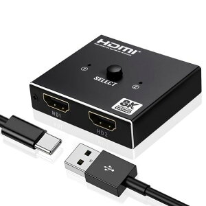 POYICCOT HDMI �ؑ֊� 8K@60HZ�AHDMI �X�C�b�`���[1����2�o�́AUSB�d���P�[�u�� �t�� �A���~ �ؑ֊�o����8K HDR 3D �Ή� ���z�� MACBOOK PRO/AIR SWITCH XBOX 360 PS4 / PS5�p