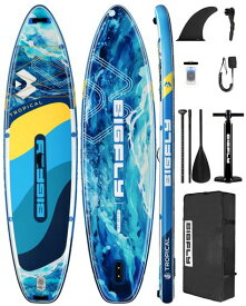 Bigflyインフレータブルスタンドアップパドルボード(SUP)11’x34”x6”大人用軽量&耐久性取り外し可能フィン、ポンプ、フローティングパドル、安全リーシュ、収納バッグ付きサーフィン・…