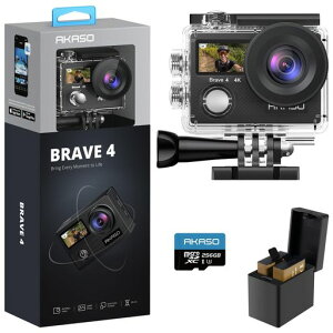 AKASO Brave4 �A�N�V�����J���� 4K30FPS �f���A���X�N���[�� EIS��u���␳ 40M�h�� �����J���� HDMI�o�� �A�N�V�����J�� ���^ 64GB�J�[�h�t��