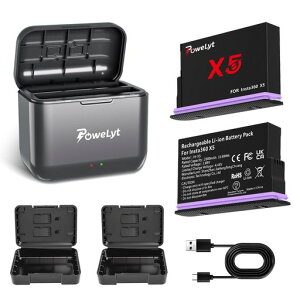 PoweLyt For Insta360 X5 �o�b�e���[ 2�� 2800mAh �h�� X5 �o�b�e���[�� 2 �`�����l�� X5 �d�r�[�d��(�ی�P�[�X�t��) �~�X�� SD �J�[�h�����[�\�ł� Insta360 X5 �A�N�V�����J�����Ɗ��S�݊�������