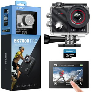 AKASO EK7000 Pro �A�N�V�����J���� 4K 2000����f 128GB SD�J�[�h�t�� �^�b�`�p�l���� Type-C�O���}�C�N�Ή� ��u���␳ WIFI���� �L�p�����Y 40m�h�� �����J���� HDMI�o�� �X�|�[�c�J����