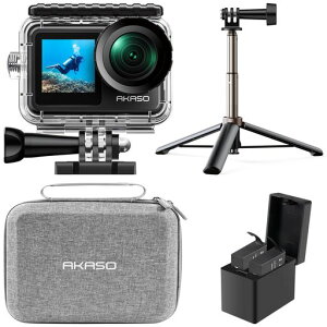 AKASO Brave 7 LE �A�N�V�����J���� 4K60fps 20MP IPX7�{�@�h�� �����J���� �Z����Ԃ�␳ �A�N�V�����J�� �f���A���J���[ �^�b�`�p�l���� �^�C�����v�X WiFi/Type-C�O���}�C�N�Ή� 1350mAh�o�b�e���[2��
