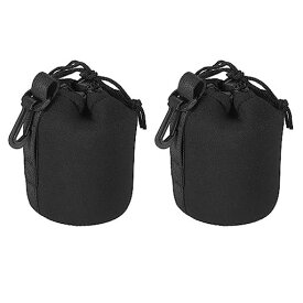 PATIKIL カメラレンズバッグ 2個 8.5 X 14CM 巾着レンズポーチ 厚い保護付き ネオプレンレンズケース デジタル一眼レフカメラレンズ 水 コーヒーカップ用 ブラック