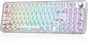 YUNZII X98 QMK/VIA�Ή� ���C�����X ���J�j�J���Q�[�~���O�L�[�{�[�h �����L�[�L���b�v 3���[�h�ڑ� BT5.0/2.4GHz/USB-C �z�b�g�X���b�v�\ �����ς݃X�C�b�` �K�X�P�b�g�\�� RGB�o�b�N���C�g �m�u�c