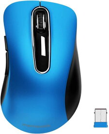 memzuoix ワイヤレスマウス 無線 2.4GHz 人間工学デザイン 長時間使用で疲れにくい 1400DPI 高精度光学トラッキング 即挿即用 USB レシーバー付属 5ボタン PC ノー トMacBook Chrome OS 対応、青色マウス
