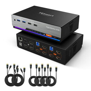 TESmart 2����3�o�� HDMI KVM�X�C�b�` USB3.0 4K@60Hz KVM�ؑ֊� 2��p�\�R��3�䃂�j�^�[�؂�ւ��� 1000MbpsLAN�|�[�g �[�d�Ή� �z�b�g�L�[ EDID�@�\ L/R�I�[�f�B�I�|�[�g �����R���A���̓P�[�u���t��