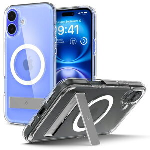 Spigen iPhone 16 Plus �P�[�X �N���A MagSafe�Ή� �ϏՌ� �X�^���h�t�� ���ϖh�~ �o���p�[ �ČRMIL�K�i �E���g���E�n�C�u���b�hS�E�}�O�t�B�b�g ACS08082 (�N���X�^���E�N���A)