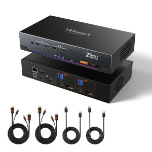 TESmart8K@60HzKVM�X�C�b�`2����2�o��DisplayPort+HDMI2���j�^�[2PC�pUSB3.0�f���A�����j�^�[4K@120Hz/144HzKVM�ؑ֊�EDID�@�\/�M�K�r�b�gLAN�|�[�gL/R�I�[�f�B�I�|�[�g