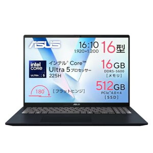 ASUS �m�[�g�p�\�R�� Vivobook 16 X1607CA 16�C���` �C���e�� Core Ultra 5 225H ������ 16GB SSD 512GB Windows 11 �o�b�e���[�쓮 9.3���� �d�� 1.88kg Wi-Fi 6