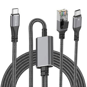 Dutevolns USB-C to Ethernet & 100W PD �[�d 2M�ARJ45 to USBC & PD�A�[�d usb �C�[�T�l�b�g