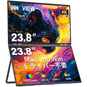 InnoView 23.8�C���` 4K �f���A�� ���o�C�����j�^�[ 3840x2160P ���o�C�����j�^�[2��� 100% sRGB �f���A�����j�^�[ �܂肽���ݎ��f���A���f�B�X�v���C �h���C�o�[�s�v ���o�C���f�B�X�v���C �����c